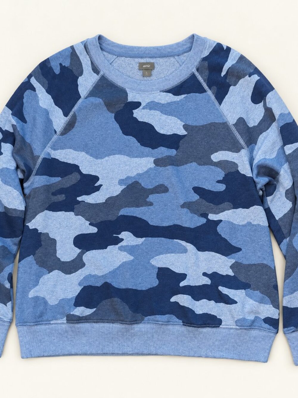 Aerie Blue Camo Fleece Lined Crewneck Sweatshirt Women’s L